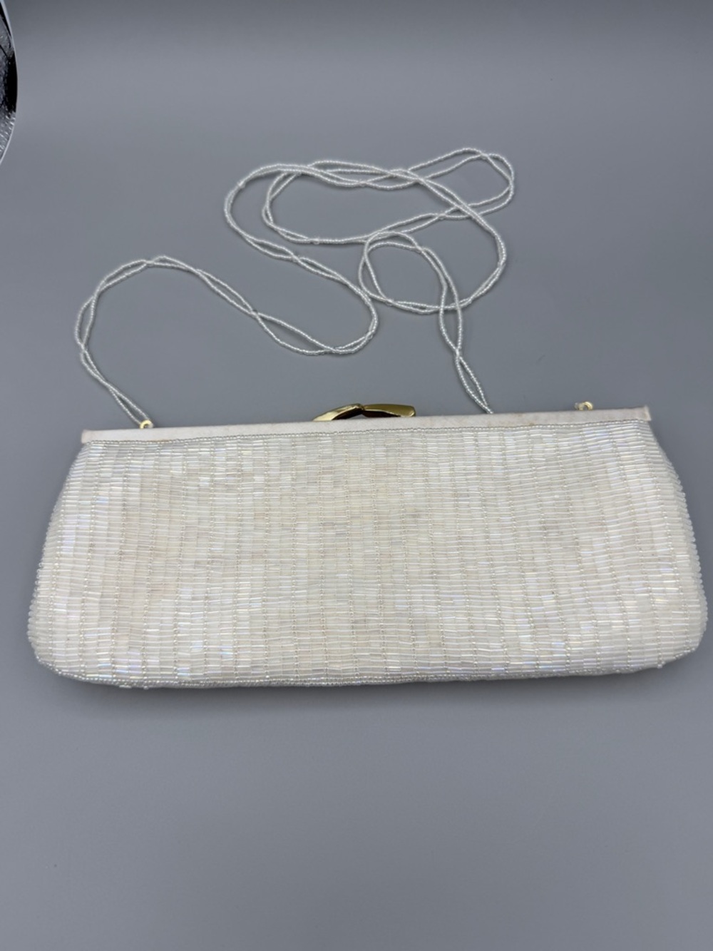 IridescentCreamy White Beaded Bag: Convertible Clutch, Shoulder, Crossbody